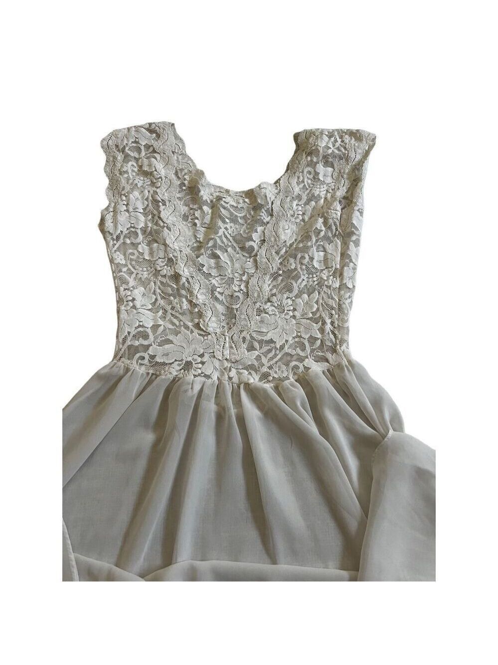90’ Vintage Victoria's Secret Maxi Dress Nightgown Ivory Floral Lace Plunge Back - Picture 6 of 10